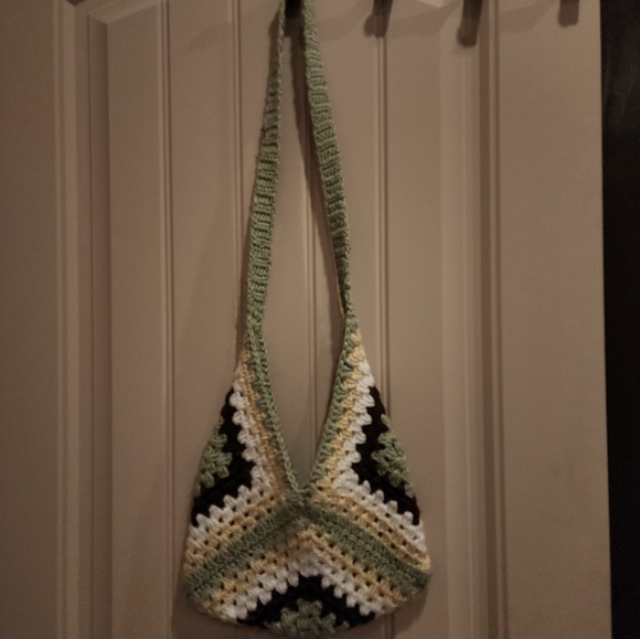 Boho colorful crochet handmade satchel purse tote book bag - Picture 5 of 5